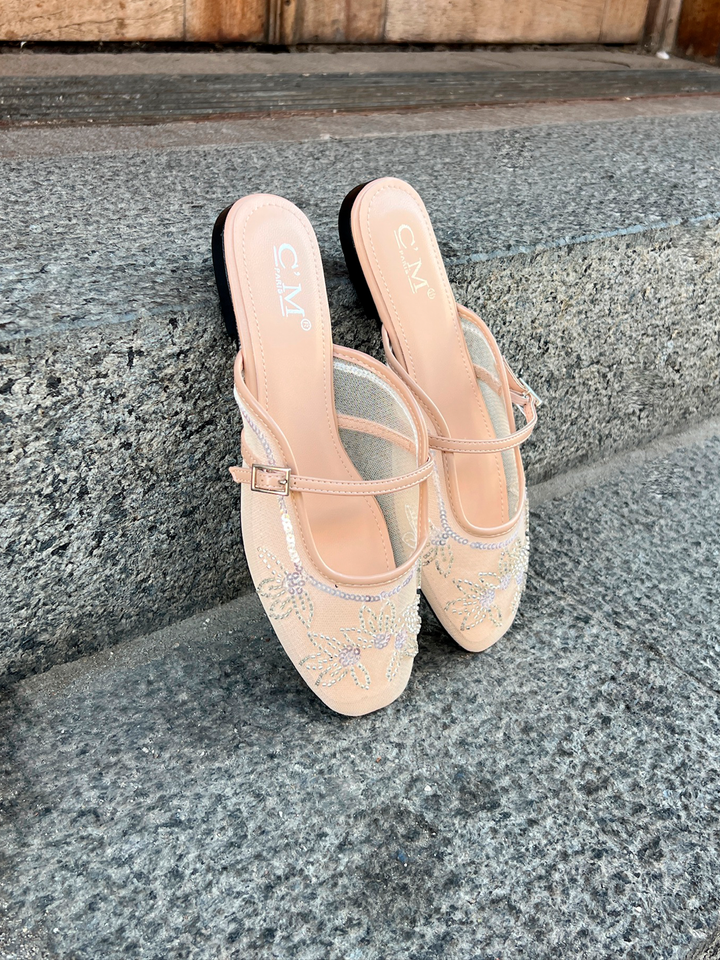 Bethany Flat Mules - Beige