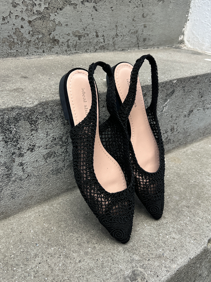 Celeste Crochet Slingback Flats - Black