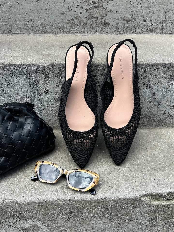 Celeste Crochet Slingback Flats - Black